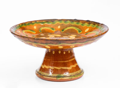 Exceedingly Rare Pennsylvania Redware Serving Dish w/ Two-Color Slip Decoration, 19th century