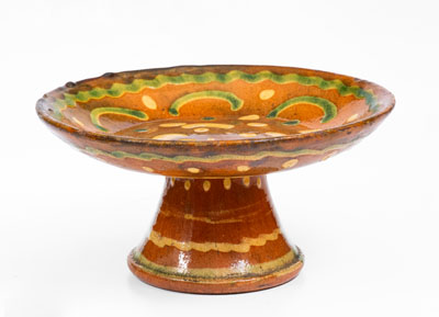 Exceedingly Rare Pennsylvania Redware Serving Dish w/ Two-Color Slip Decoration, 19th century