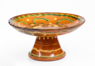 Exceedingly Rare Pennsylvania Redware Serving Dish w/ Two-Color Slip Decoration, 19th century