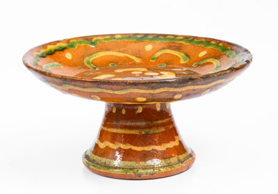 Exceedingly Rare Pennsylvania Redware Serving Dish w/ Two-Color Slip Decoration, 19th century