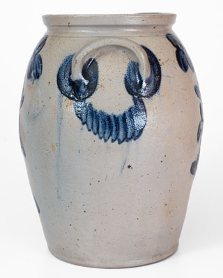 Three-Gallon Baltimore Stoneware Jar w/ Cobalt Clover Decoration, circa 1835