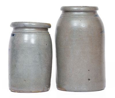 Two Stripe-Decorated Stoneware Canning Jars, Western PA origin, circa 1880