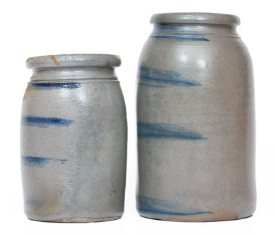 Two Stripe-Decorated Stoneware Canning Jars, Western PA origin, circa 1880