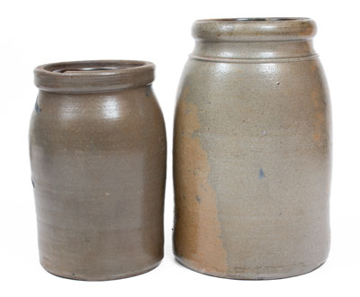 Two Western PA / West Virginia Stoneware Striped Canning Jars