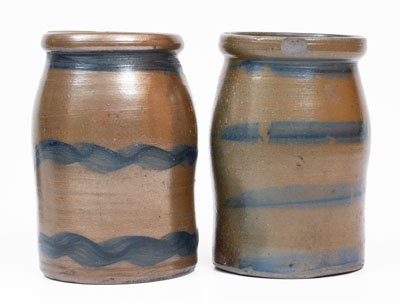 Two Palatine, West Virginia Stoneware Striped Canning Jars