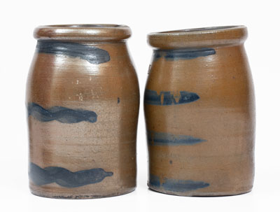 Two Palatine, West Virginia Stoneware Striped Canning Jars