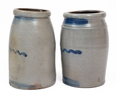 Two Western PA Stoneware Jars w/ Cobalt Stripe Decoration, circa 1880