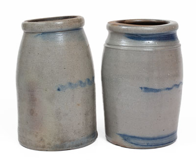 Two Western PA Stoneware Jars w/ Cobalt Stripe Decoration, circa 1880