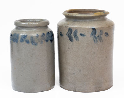 Two Small Cobalt-Decorated Stoneware Jars, attrib. Remmey / Burnett, Philadelphia, c1830