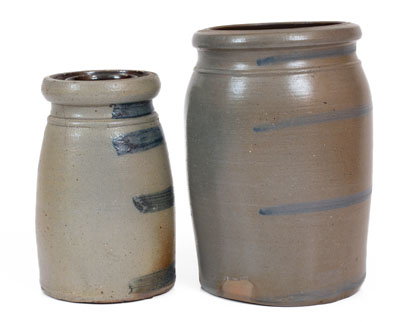 Two Stoneware Jars w/ Cobalt Stripe Decoration, Western PA and/or WV origin