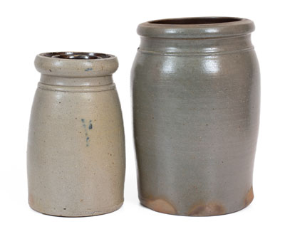 Two Stoneware Jars w/ Cobalt Stripe Decoration, Western PA and/or WV origin