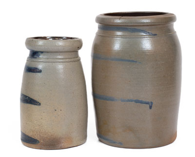 Two Stoneware Jars w/ Cobalt Stripe Decoration, Western PA and/or WV origin