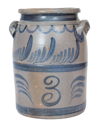 Three-Gallon Western PA Stoneware Jar w/ Elaborate Freehand Cobalt Decoration