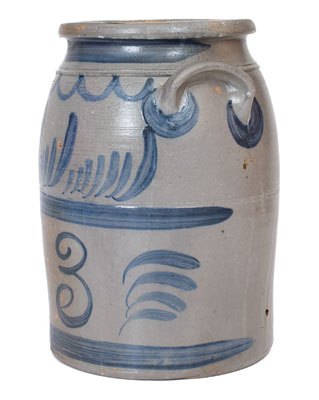 Three-Gallon Western PA Stoneware Jar w/ Elaborate Freehand Cobalt Decoration