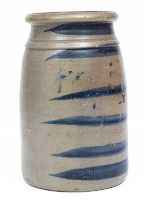 Western Pennsylvania Stoneware Canning Jar w/ Cobalt Stripe Decoration, circa 1875