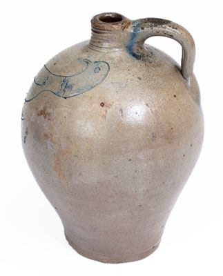 Fine Small-Sized Early Stoneware Jug w/ Large Incised Bird Decoration, probably Connecticut