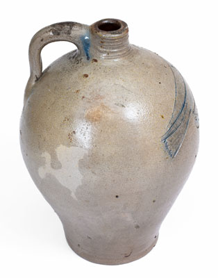 Fine Small-Sized Early Stoneware Jug w/ Large Incised Bird Decoration, probably Connecticut