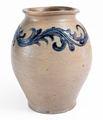 Manhattan / NYC Stoneware Jar w/ Elaborate Incised Vine Decoration