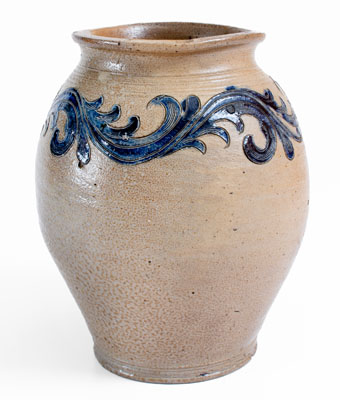 Exceptional New York City Stoneware Jar w/ Elaborate Incised Vine Decoration, circa 1790