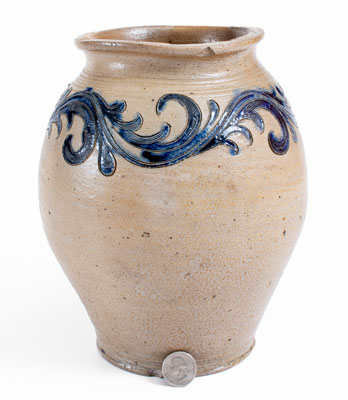 Exceptional New York City Stoneware Jar w/ Elaborate Incised Vine Decoration, circa 1790