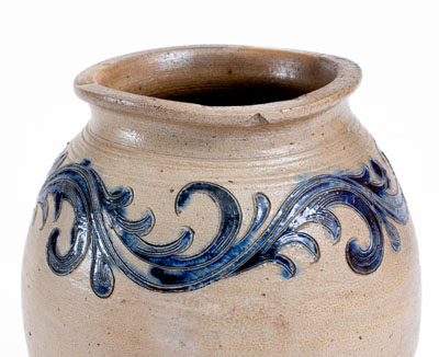 Exceptional New York City Stoneware Jar w/ Elaborate Incised Vine Decoration, circa 1790