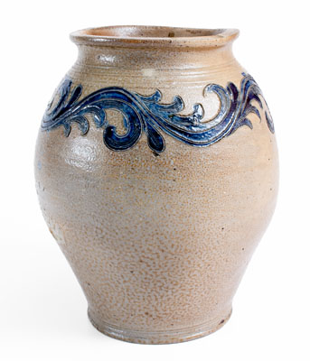 Exceptional New York City Stoneware Jar w/ Elaborate Incised Vine Decoration, circa 1790