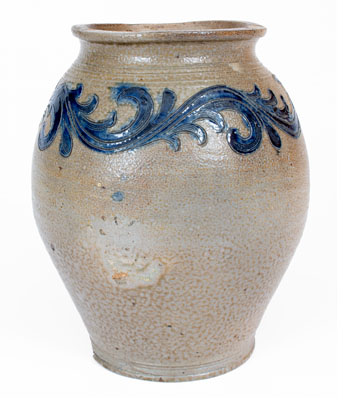 Exceptional New York City Stoneware Jar w/ Elaborate Incised Vine Decoration, circa 1790