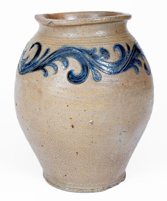 Exceptional New York City Stoneware Jar w/ Elaborate Incised Vine Decoration, circa 1790