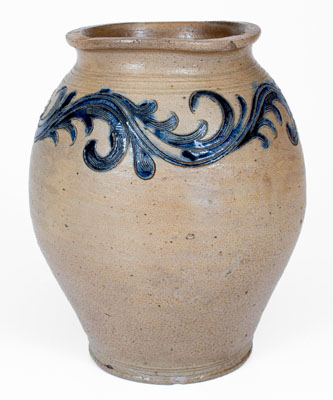 Exceptional New York City Stoneware Jar w/ Elaborate Incised Vine Decoration, circa 1790