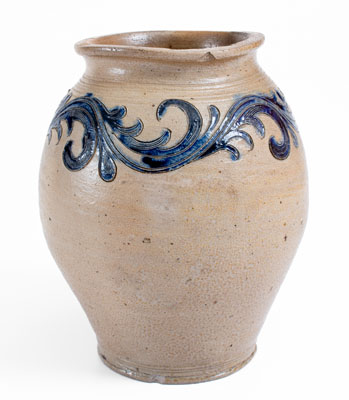 Exceptional New York City Stoneware Jar w/ Elaborate Incised Vine Decoration, circa 1790