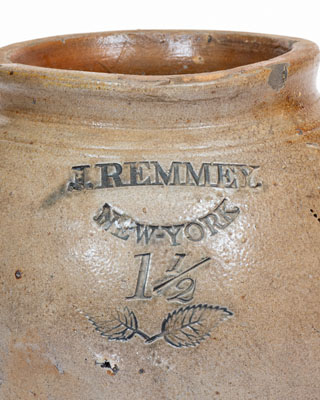 Extremely Rare J. REMMEY / NEW-YORK Stoneware Jar w/ Incised and Impressed Foliate Decorations