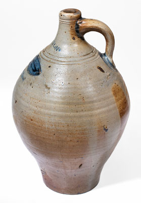 Exceptional Large-Sized BOSTON Stoneware Jug w/ Impressed Double-Fish Decoration, late 18th century