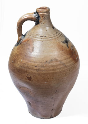 Exceptional Large-Sized BOSTON Stoneware Jug w/ Impressed Double-Fish Decoration, late 18th century