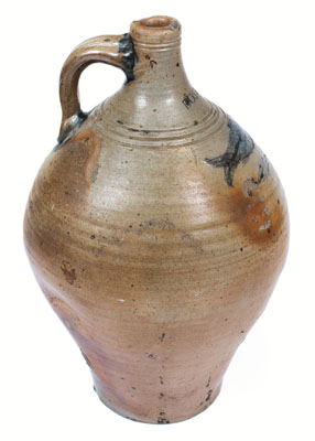 Exceptional Large-Sized BOSTON Stoneware Jug w/ Impressed Double-Fish Decoration, late 18th century