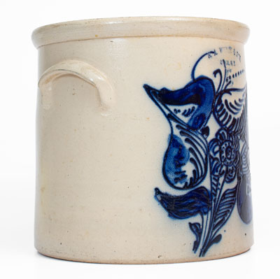 Five-Gallon N.A. WHITE & SON, / UTICA, N.Y. Stoneware Crock w/ Elaborate Cobalt Floral Decoration