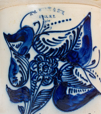 Five-Gallon N.A. WHITE & SON, / UTICA, N.Y. Stoneware Crock w/ Elaborate Cobalt Floral Decoration