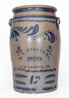 Fine Twelve-Gallon R.T. WILLIAMS / NEW GENEVA, PA Cobalt-Decorated Stoneware Jar