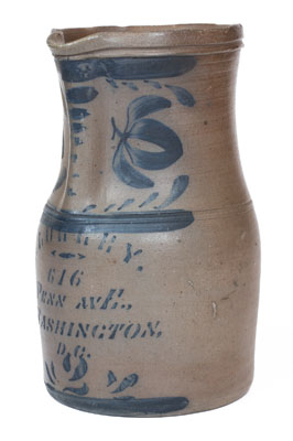 Very Rare E. LULLEY. / 616 / PENN AVE. / WASHINGTON, / D.C. Stoneware Pitcher