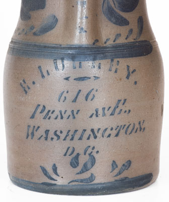 Very Rare E. LULLEY. / 616 / PENN AVE. / WASHINGTON, / D.C. Stoneware Pitcher