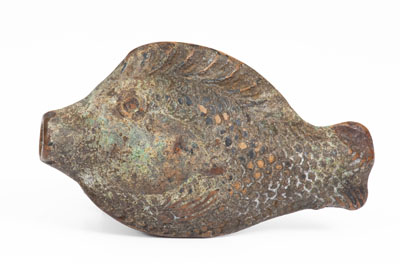 Small-Sized Moravian Redware Fish Flask, Salem, North Carolina, c1801-29