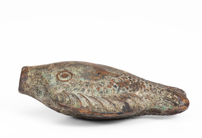 Small-Sized Moravian Redware Fish Flask, Salem, North Carolina, c1801-29