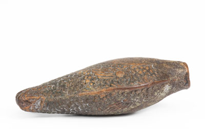 Small-Sized Moravian Redware Fish Flask, Salem, North Carolina, c1801-29