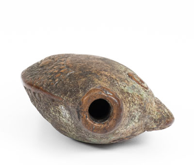 Small-Sized Moravian Redware Fish Flask, Salem, North Carolina, c1801-29