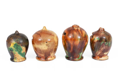 Four Shenandoah Valley Redware Banks, Strasburg, VA, circa 1890