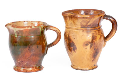 Two Glazed Redware Cream Pitchers, J. Eberly & Co. or S. Bell & Sons, Strasburg, Virginia