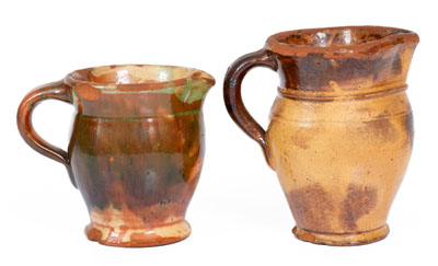 Two Glazed Redware Cream Pitchers, J. Eberly & Co. or S. Bell & Sons, Strasburg, Virginia