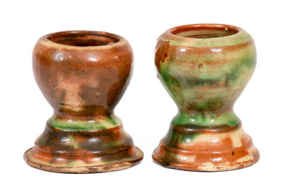 Two Multi-Glazed Redware Egg Cups, J. Eberly & Co. or S. Bell & Sons, Strasburg, c1890