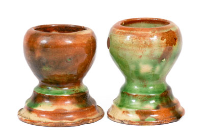 Two Multi-Glazed Redware Egg Cups, J. Eberly & Co. or S. Bell & Sons, Strasburg, c1890