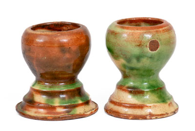 Two Multi-Glazed Redware Egg Cups, J. Eberly & Co. or S. Bell & Sons, Strasburg, c1890