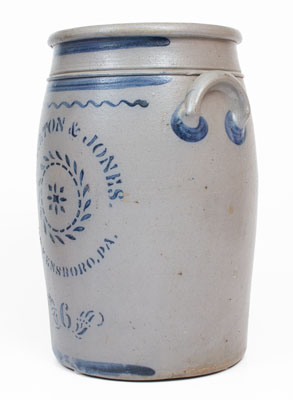 Six-Gallon HAMILTON & JONES / GREENSBORO, PA Cobalt-Decorated Stoneware Jar